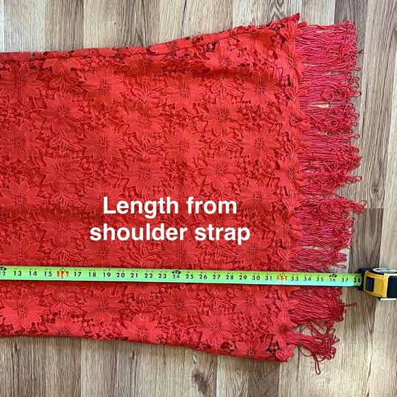 Bow Arrow Orange Crochet Fringe Dress M Boho Chic Festival Wedding Guest hippie - Picture 12 of 14